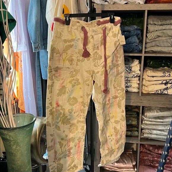 NWT We The Free People Moxie Printed Floral Flocked Barrel Jeans Size 27 w/ Belt - Picture 12 of 13